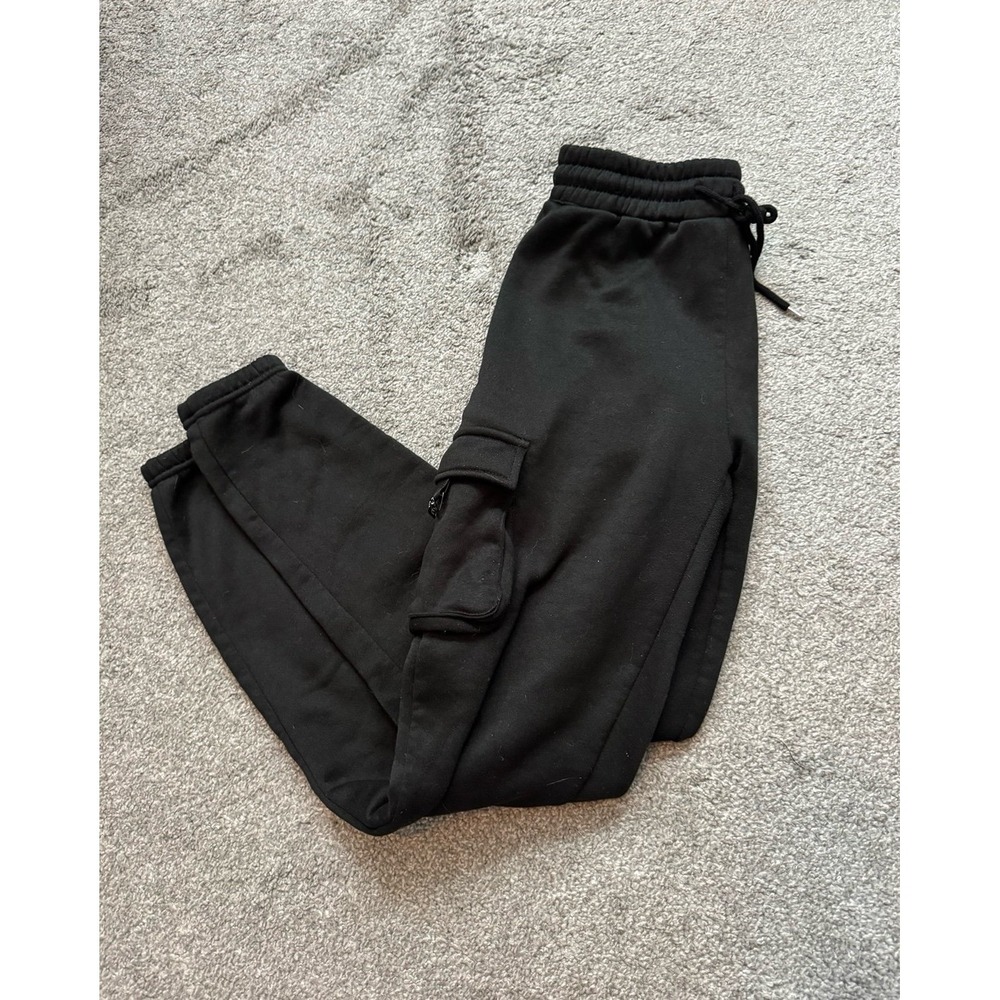 Black Cargo Sweatpants Joggers Athletic Drawstring Pants Women Medium